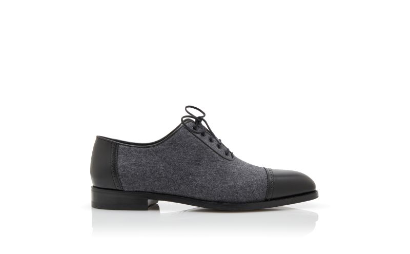 Side view of Manolo, Black and Dark Grey Wool Lace Up Shoes - £725.00