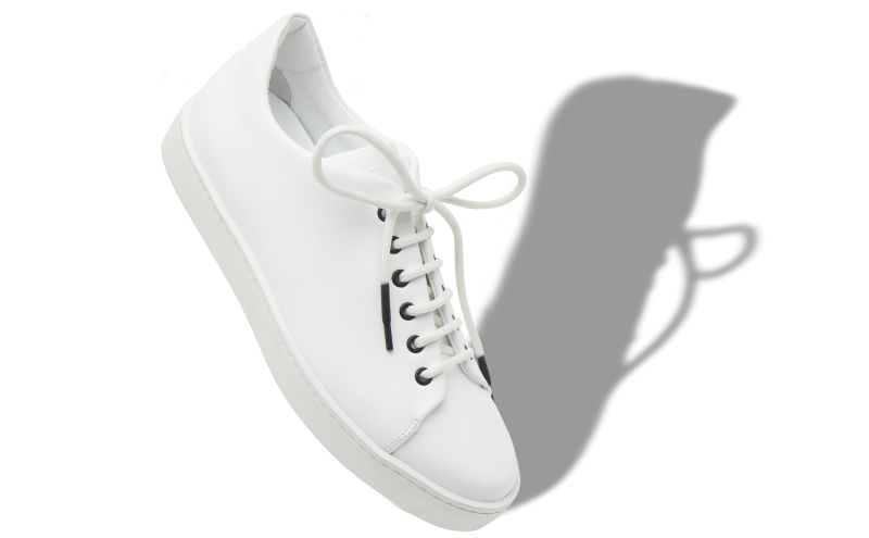 Designer White Calf Leather Low Cut Sneakers
