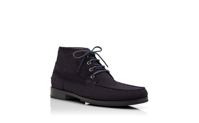 Rhinebeck, Navy Blue Calf Suede Ankle Boots - US$1,125.00