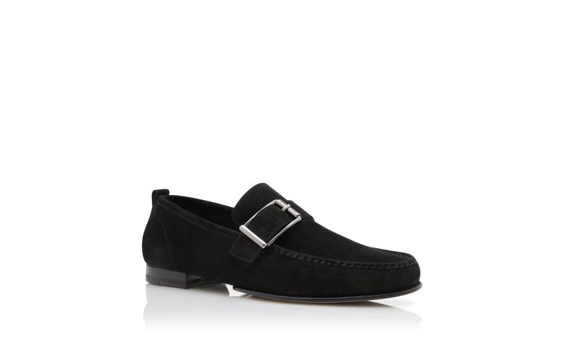 Lerici, Black Suede Buckle Slippers - US$498.00