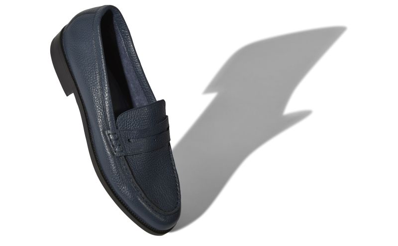 Designer Dark Blue Calf Leather Penny Loafers