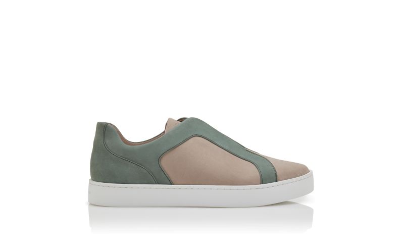 Side view of Agilio, Grey and Green Calf Leather Low Cut Sneakers - US$885.00
