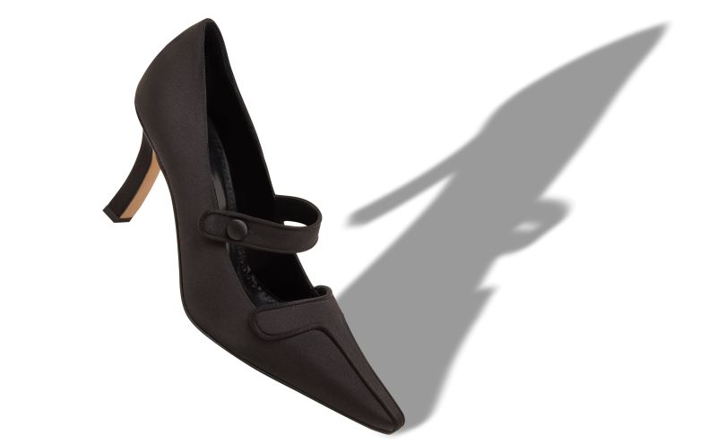 Ganeus, Black Satin Mary Jane Pumps - AU$1,535.00 