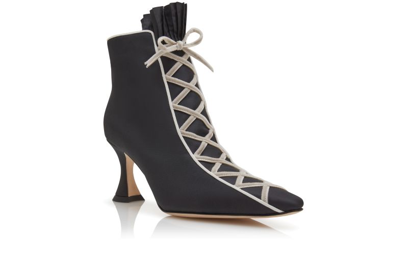 Nolhac, Black Silk Criss-Cross Detail Ankle Boots - €1,275.00