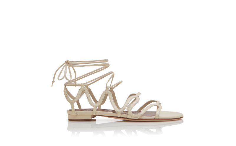 Side view of Fawdaflat, Light Cream Nappa Leather Flat Sandals  - AU$968.00