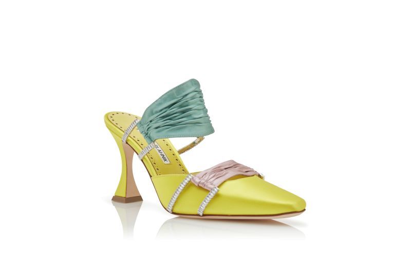 Chinci, Yellow, Pink and Teal Satin Gathered Mules - CA$1,945.00