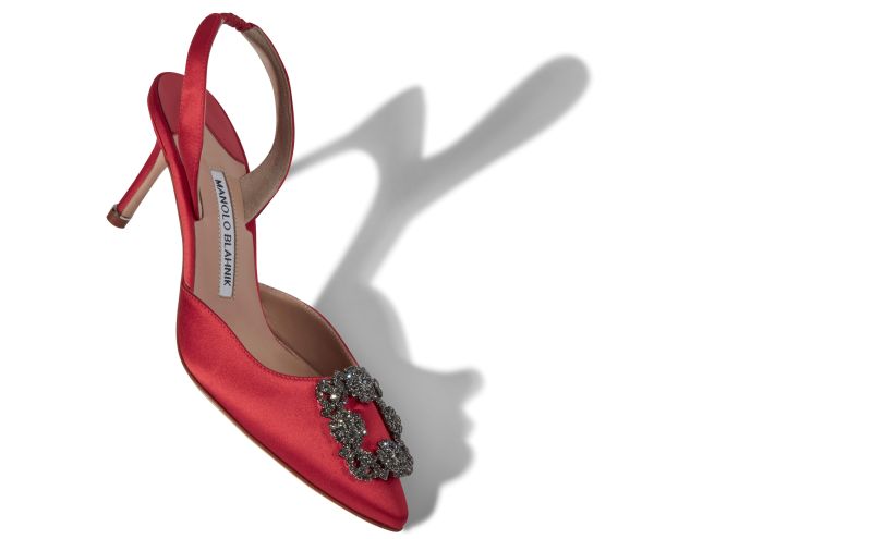 Hangisli, Red Satin Jewel Buckle Slingback Pumps - CA$1,555.00 