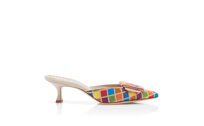 Side view of Maysalebi, Multicoloured Silk Buckle Detail Mules - US$498.00