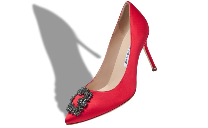 Hangisi 90, Red Satin Jewel Buckle Pumps - US$1,350.00