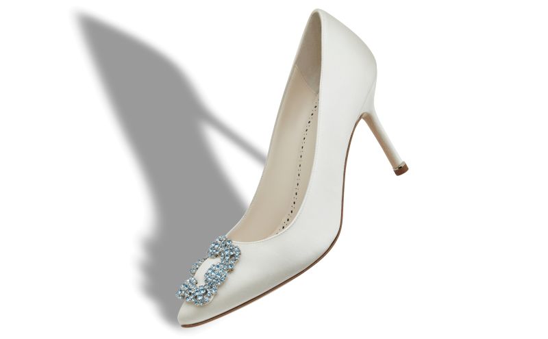 Hangisi bridal 90, White Satin Jewel Buckle Pumps - CA$1,595.00