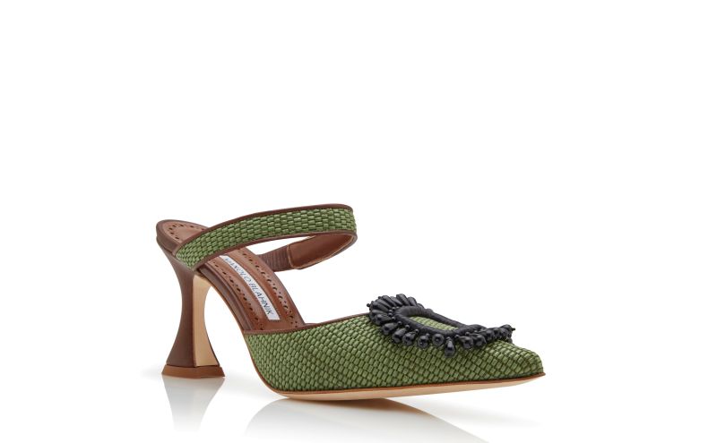 Atika, Green and Brown Raffia Pointed Toe Mules - AU$943.00