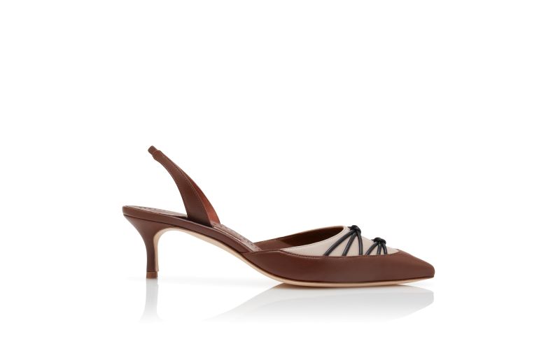 Side view of Maretsli, Brown Nappa Leather Slingback Pumps - AU$833.00