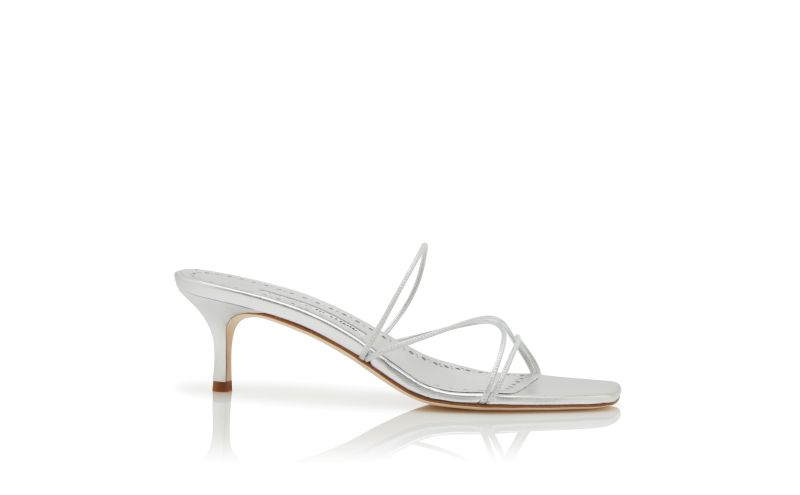 Side view of Ninfemu, Silver Nappa Leather Open Toe Mules - AU$1,035.00