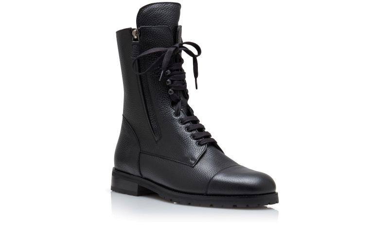 Designer Black Calf Leather Military Boots