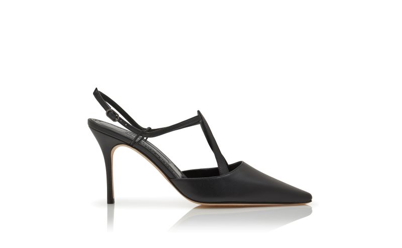 Side view of Minia, Black Nappa Leather T-Bar Pumps  - €935.00