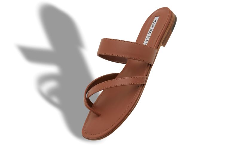 Designer Brown Calf Leather Flat Sandals