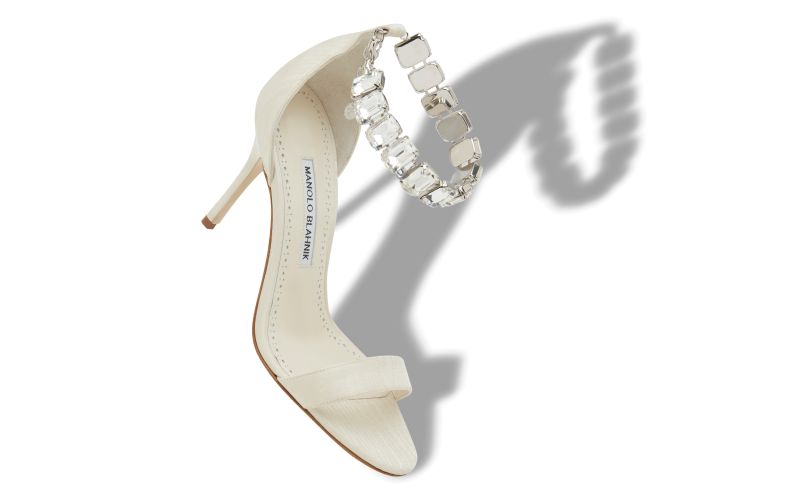 Parhima, Cream Moire Jewel Strap Sandals - £975.00 