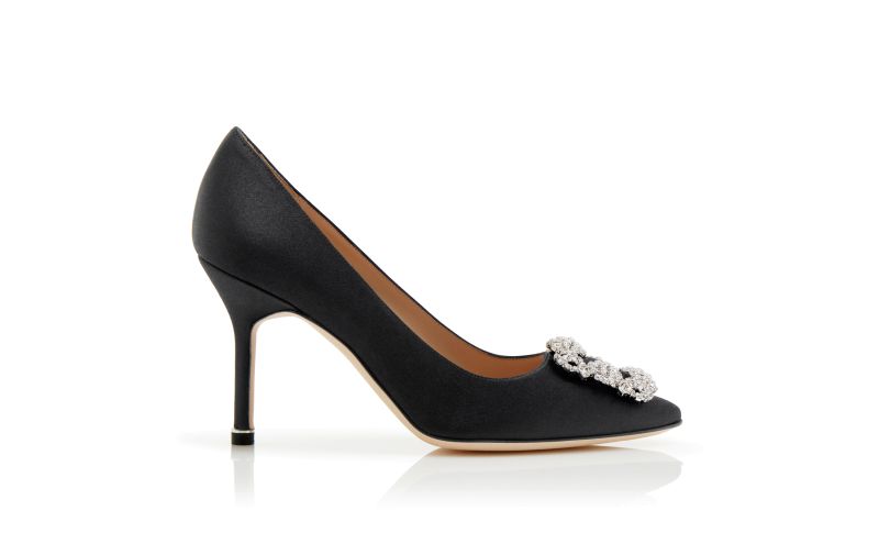 Side view of Hangisi 90, Black Satin Jewel Buckle Pumps - CA$1,555.00