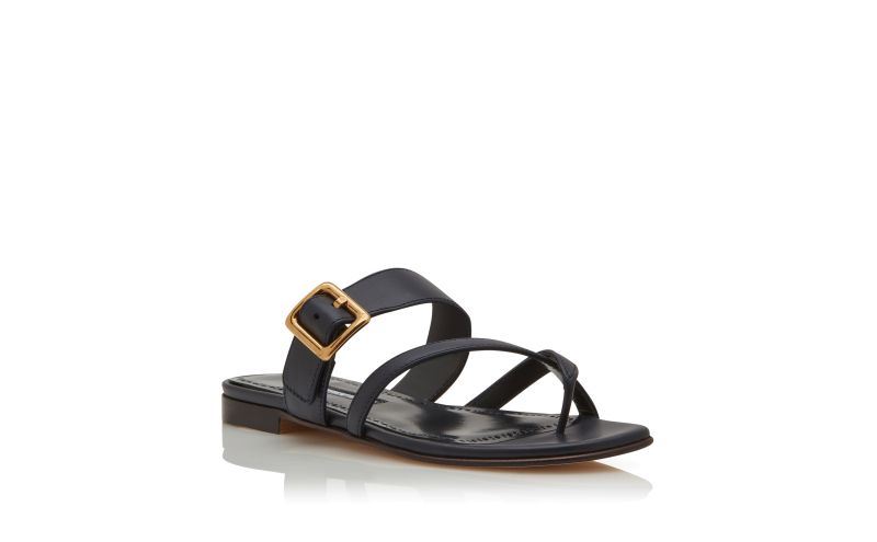 Thalusa, Navy Blue Nappa Leather Flat Sandals - €775.00