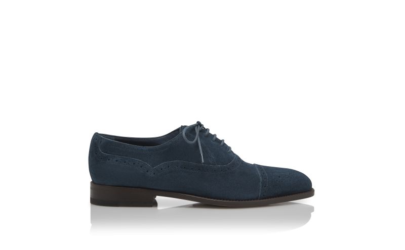 Side view of Witney, Dark Blue Suede Cap Toe Oxfords - CA$638.00