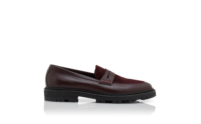 Side view of Designer Dark Red Calf Leather Loafers