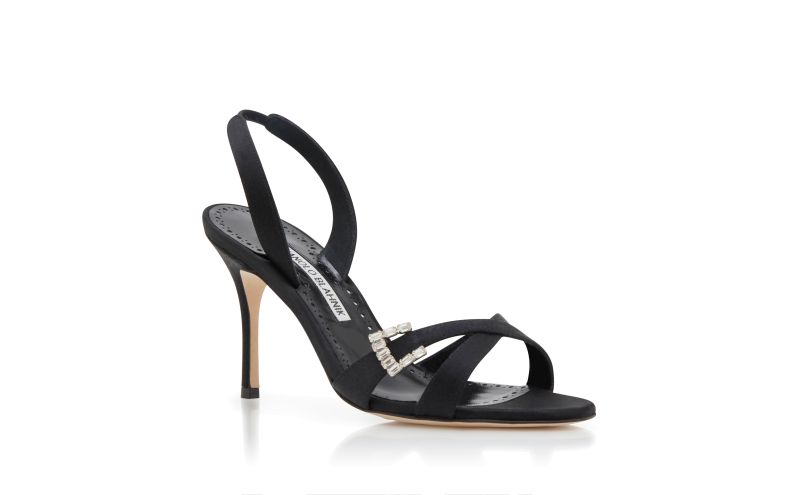 Ramisli, Black Satin Slingback Sandals - US$567.00