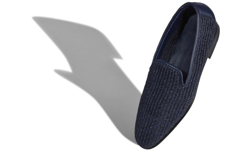 Mario, Navy Blue Raffia Loafers - £595.00