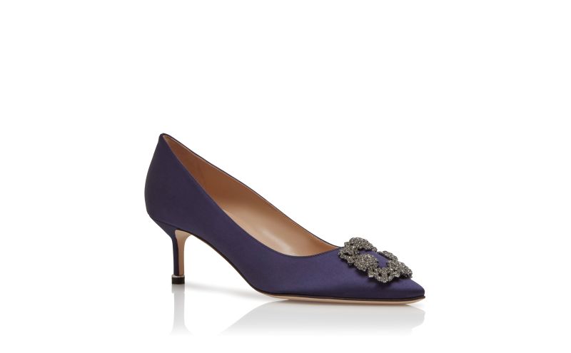 Hangisi 50, Dark Blue Satin Jewel Buckle Pumps - US$1,195.00