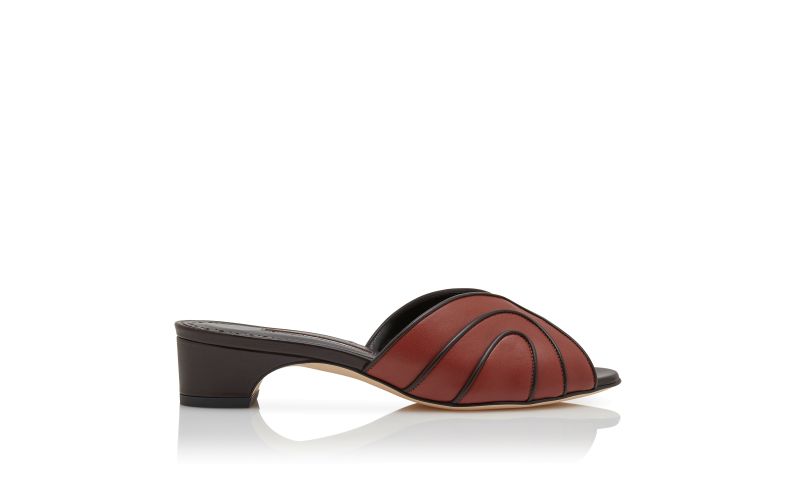 Side view of Nikabo, Brown Nappa Leather Open Toe Mules - £765.00