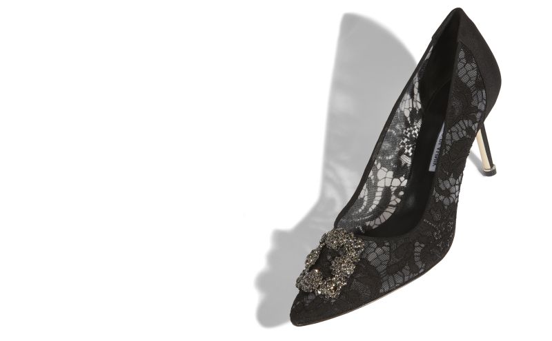 Hangisi lace 70, Black Lace Jewel Buckle Pumps - £995.00