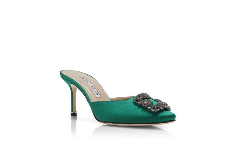 Hangisimu, Green Satin Jewel Buckle Mules - US$1,095.00