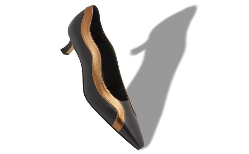 UPORE, Black and Bronze Nappa Leather Pumps, 1045 USD