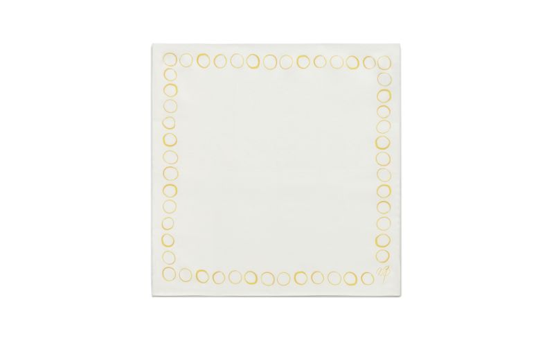 Side view of Circles, Ivory and Yellow Silk Pocket Square - US$70.00