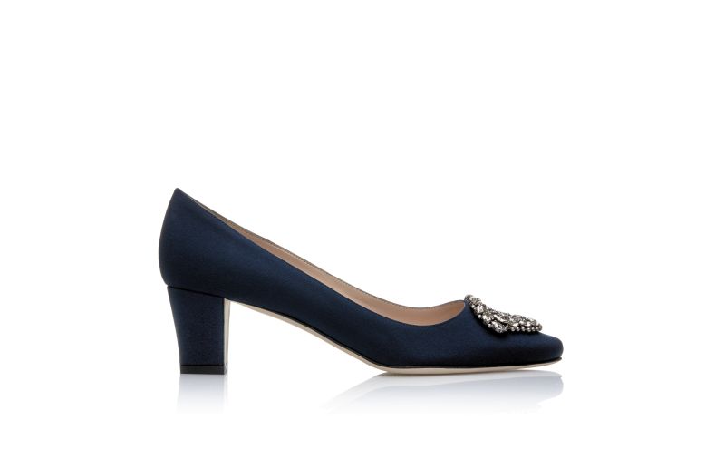 Side view of Okkato, Navy Crêpe De Chine Jewel Buckle Pumps - CA$1,515.00