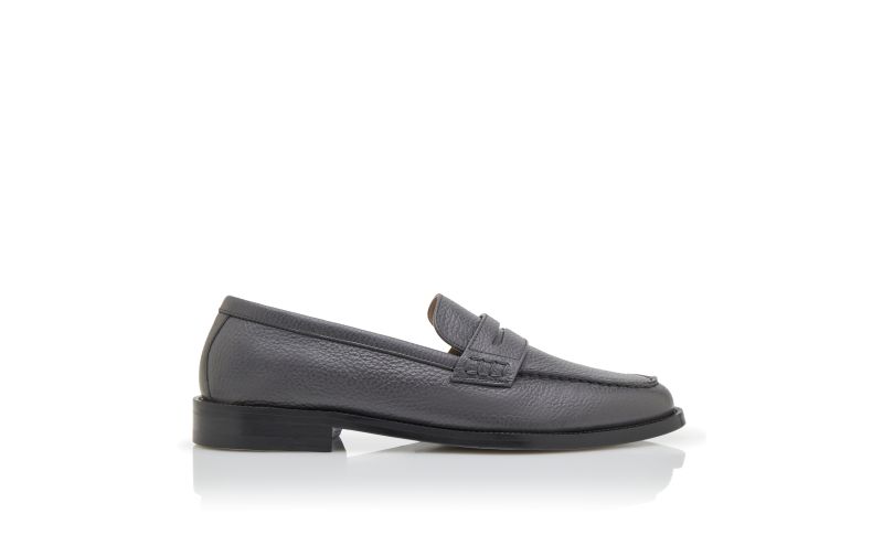 Side view of Perry, Dark Grey Calf Leather Penny Loafers - CA$673.00