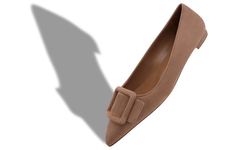 Maysalepumpflat, Beige Suede Buckle Detail Flat Pumps - US$825.00