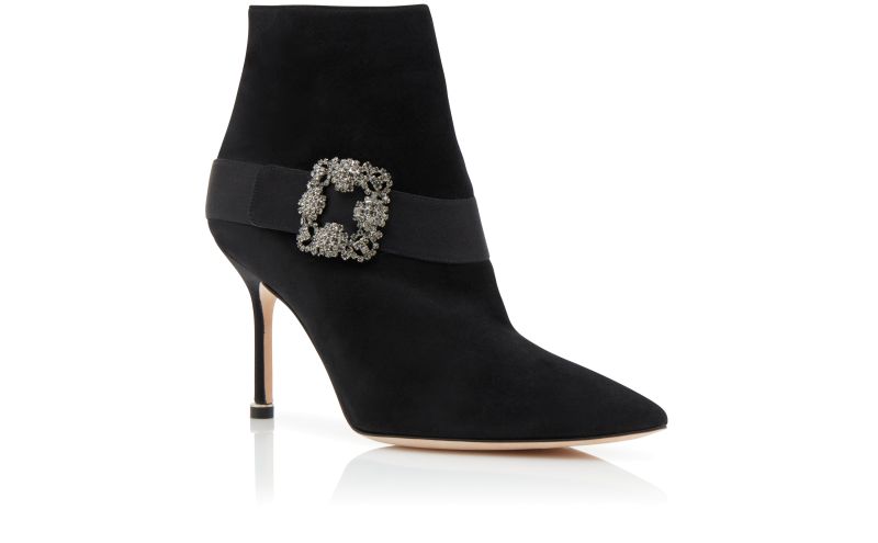 Plinianu, Black Suede Jewel Buckle Ankle Boots  - €1,395.00