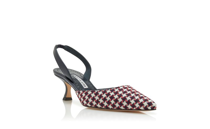 Carolyne, Navy Blue Wool Dogtooth Slingback Pumps - £745.00