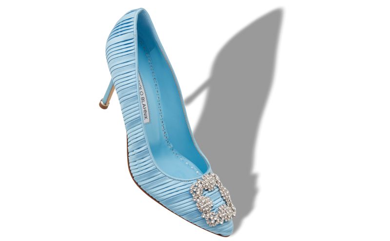Hangisi 90, Light Blue Satin Jewel Buckle Pumps - AU$1,317.00 