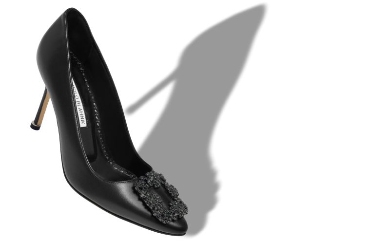 Hangisi 90, Black Calf Leather Jewel Buckle Pumps - US$1,445.00 