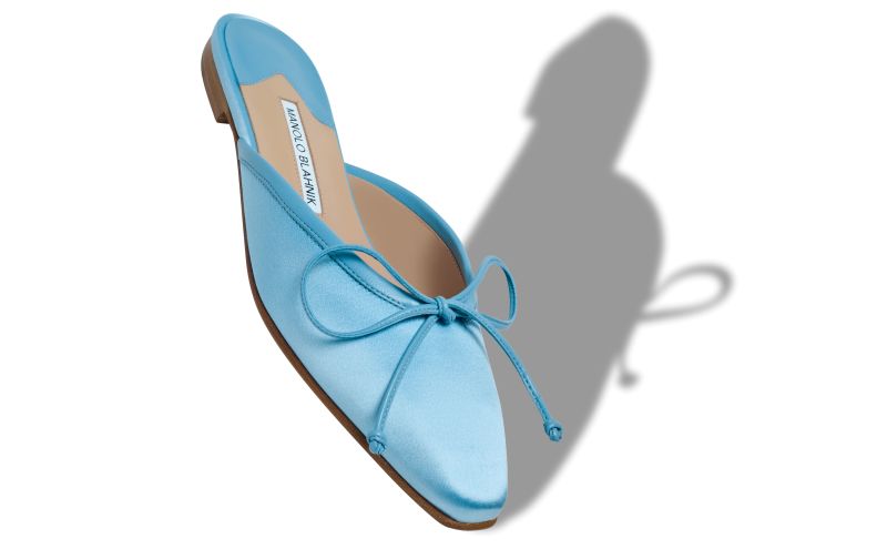 Ballerimu, Light Blue Satin Flat Mules - US$465.00 