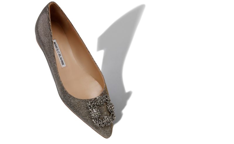 Hangisiflat glitter, Gold Glitter Fabric Jewel Buckle Flat Pumps - AU$2,005.00 