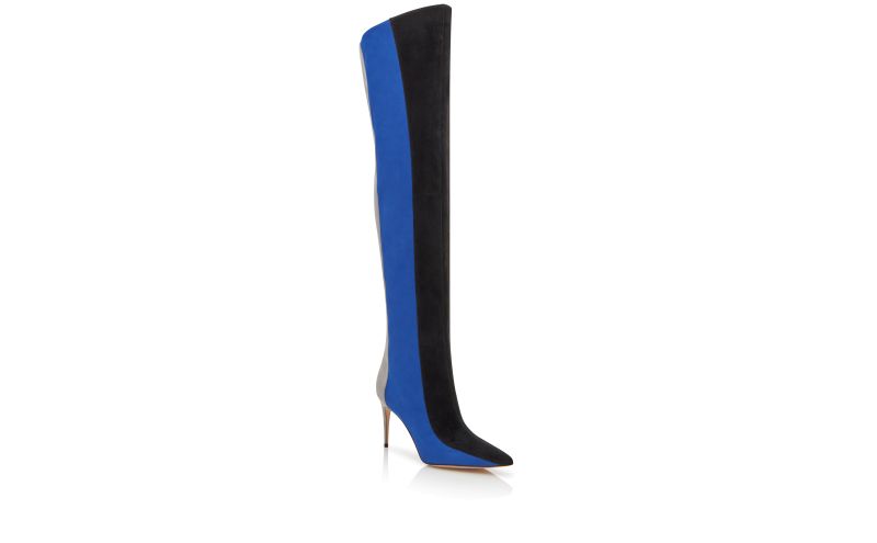 Chicuyuhi, Black, Blue and Grey Suede Thigh High Boots - CA$2,265.00