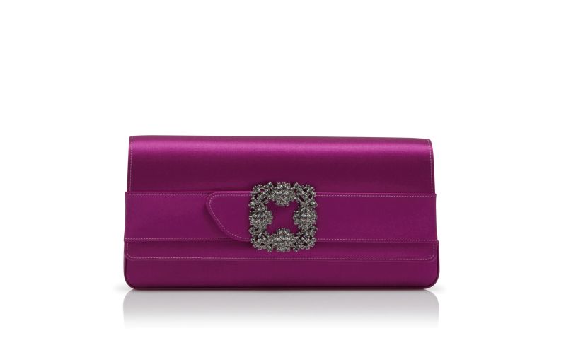 Side view of Gothisi, Dark Fuchsia Satin Jewel Buckle Clutch - US$1,495.00