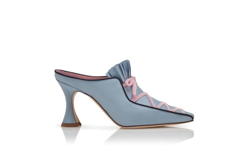 Side view of Pleneuf, Blue Silk Criss-Cross Detail Mules - €1,095.00
