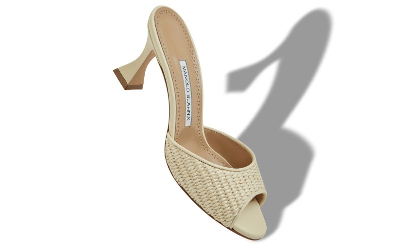 Jadara, Light Beige Raffia Open Toe Mules - £675.00 