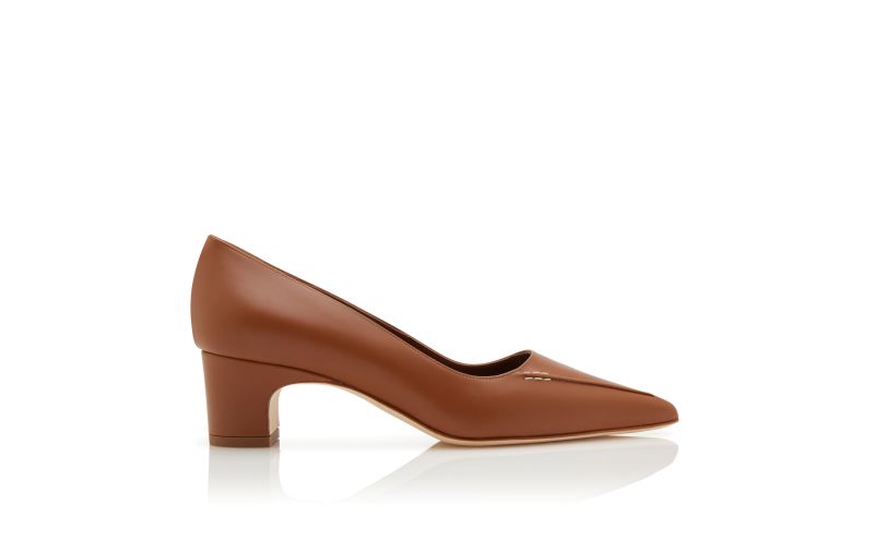 Side view of Designer Brown Calf Leather Pumps