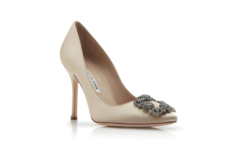 Hangisi, Champagne Satin Jewel Buckle Pumps - €1,075.00