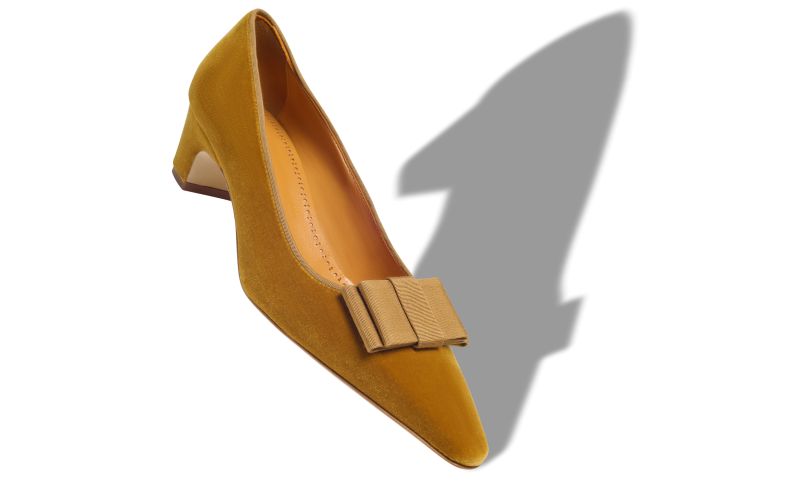 Reador, Dark Yellow Velvet Bow Detail Pumps - US$965.00 
