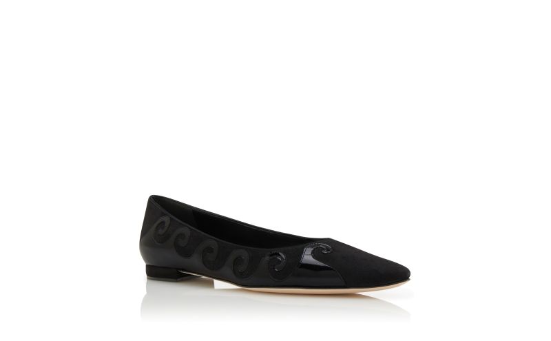 Designer Black Suede Swirl Detail Flat Pumps